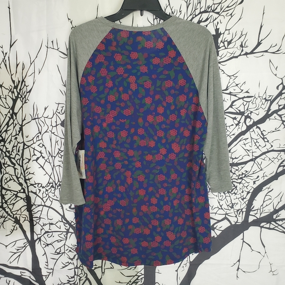 LuLaRoe Randy Top Grey w Blue & Pink Flower